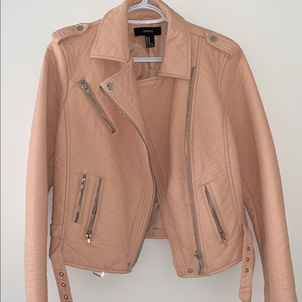 Mauve pink motto leather jacket